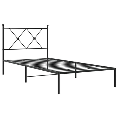 Metal Bed Frame with Headboard Black 90x200 cm