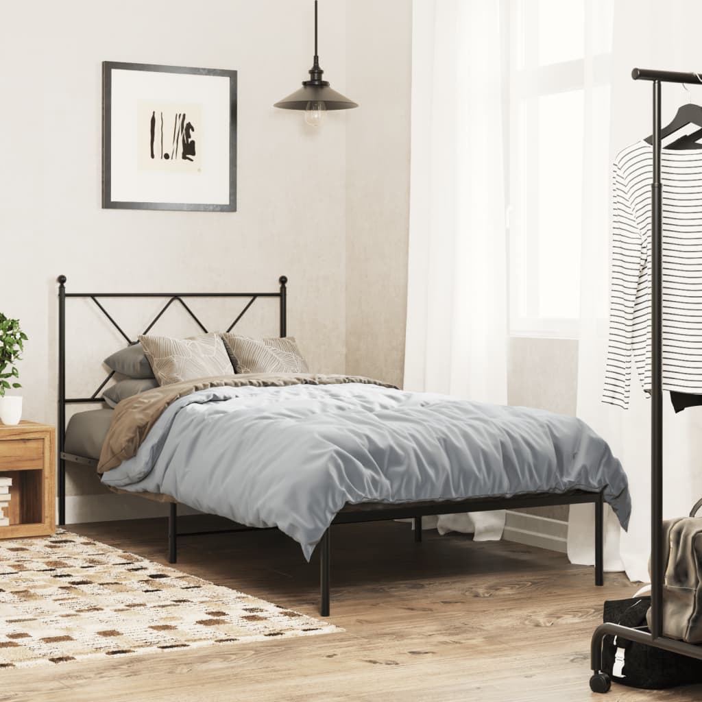 Metal Bed Frame with Headboard Black 90x200 cm