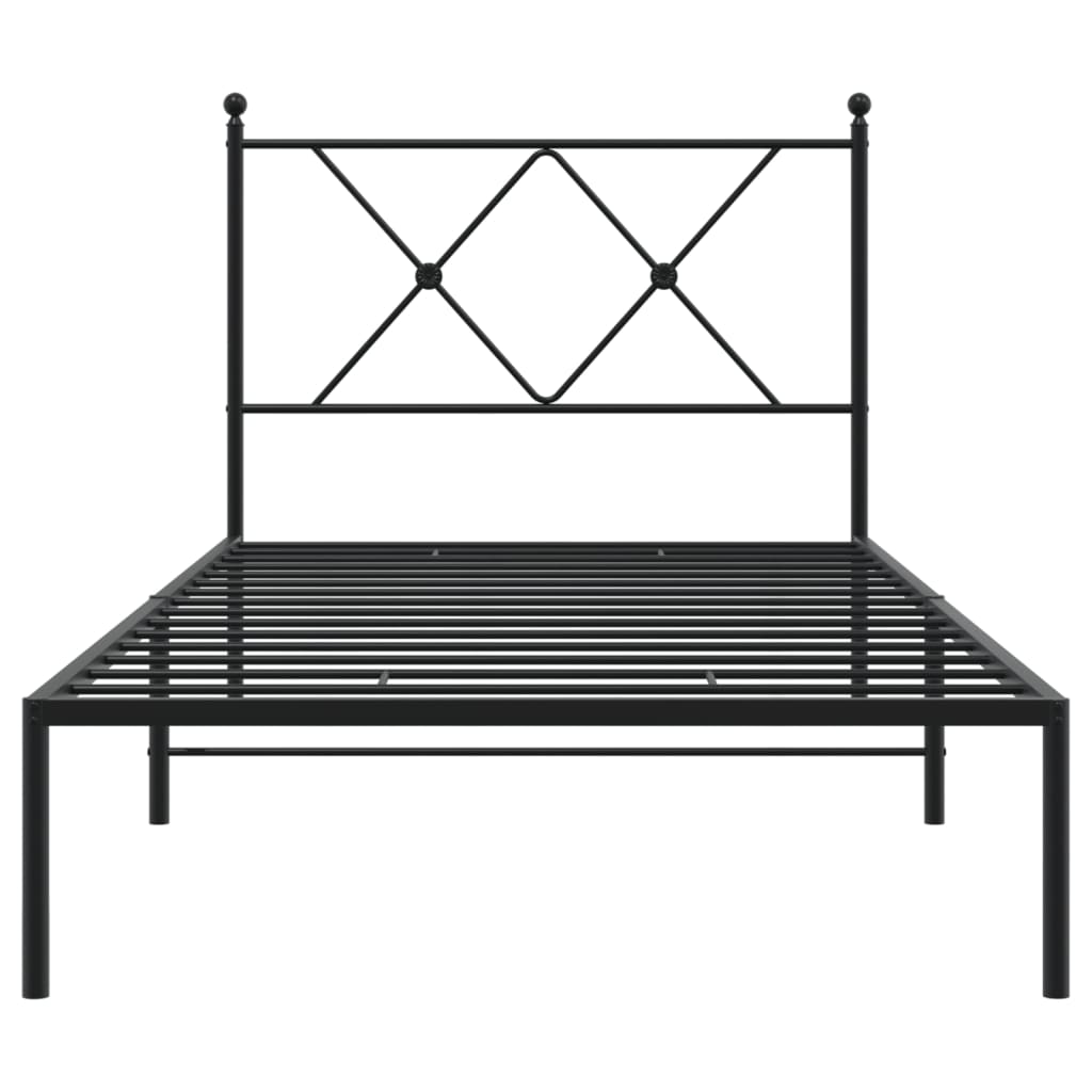 Metal Bed Frame with Headboard Black 90x200 cm