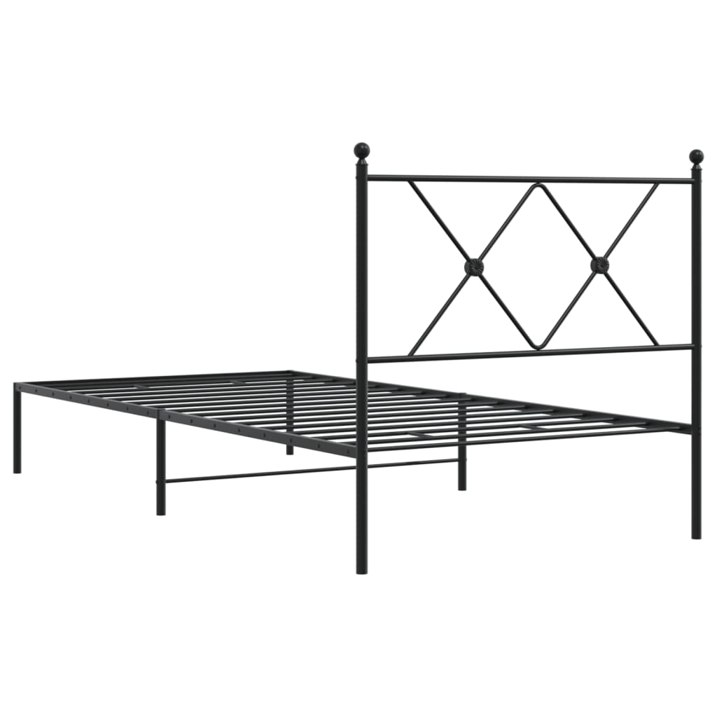 Metal Bed Frame with Headboard Black 90x200 cm