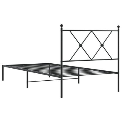 Metal Bed Frame with Headboard Black 90x200 cm