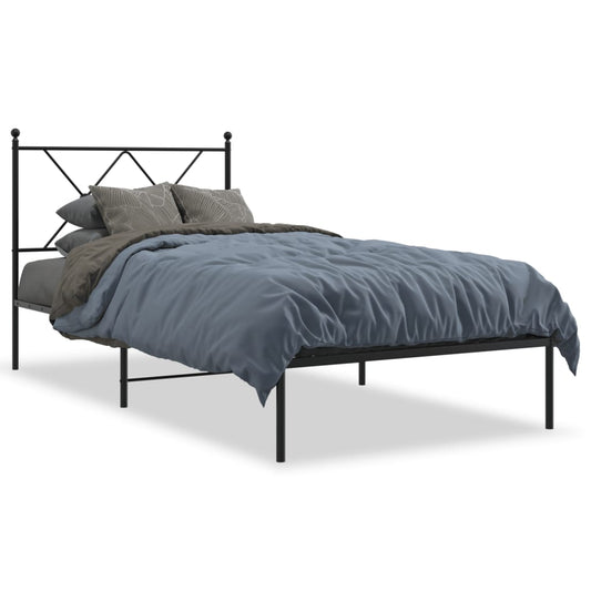 Metal Bed Frame with Headboard Black 90x200 cm