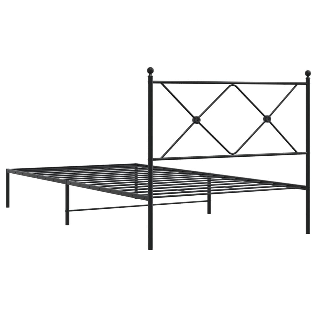 Metal Bed Frame with Headboard Black 100x200 cm