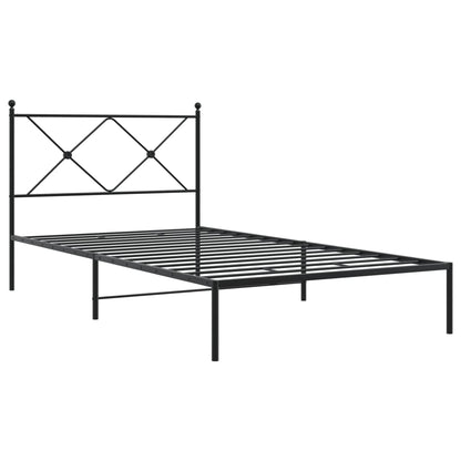 Metal Bed Frame with Headboard Black 107x203 cm