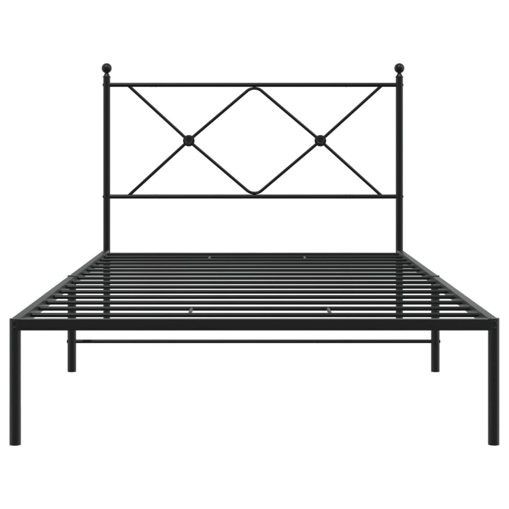 Metal Bed Frame with Headboard Black 107x203 cm