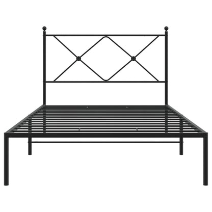 Metal Bed Frame with Headboard Black 107x203 cm