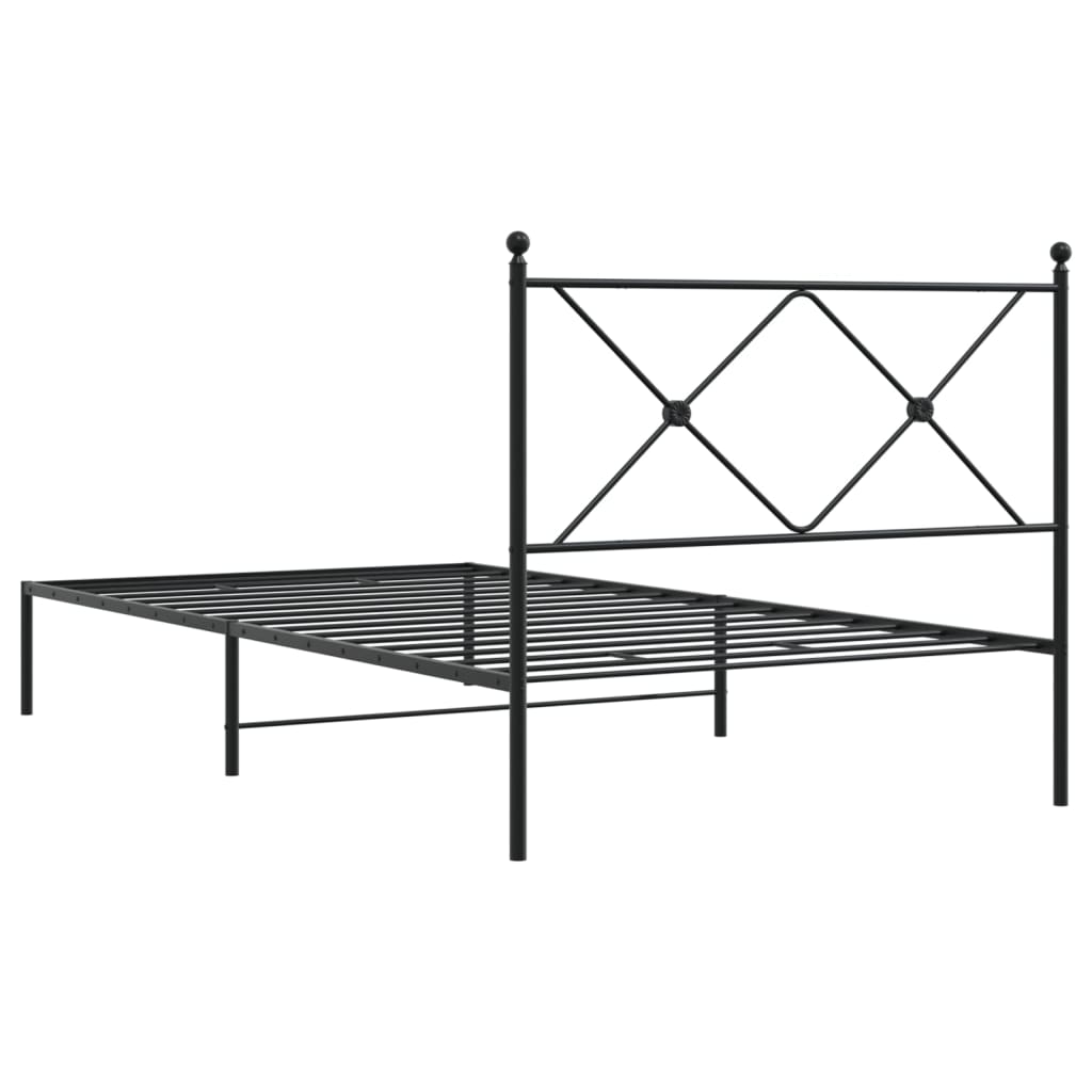 Metal Bed Frame with Headboard Black 107x203 cm