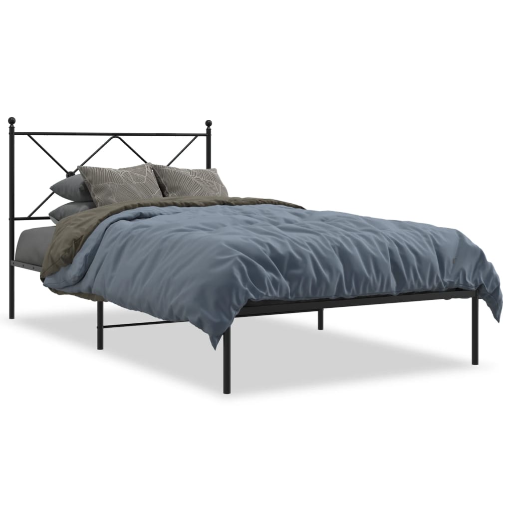 Metal Bed Frame with Headboard Black 107x203 cm