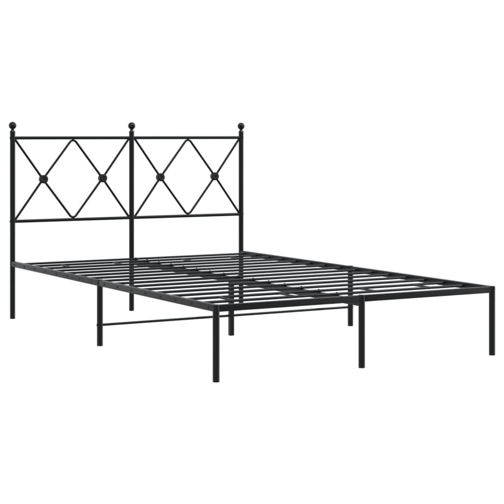 Metal Bed Frame with Headboard Black 120x190 cm Small Double