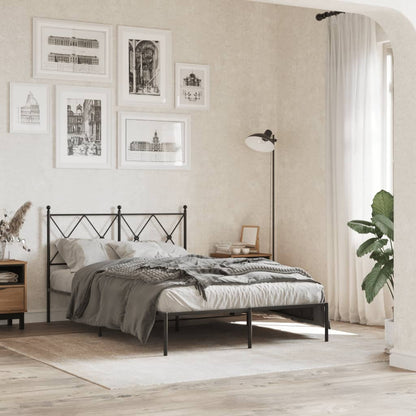 Metal Bed Frame with Headboard Black 120x190 cm Small Double