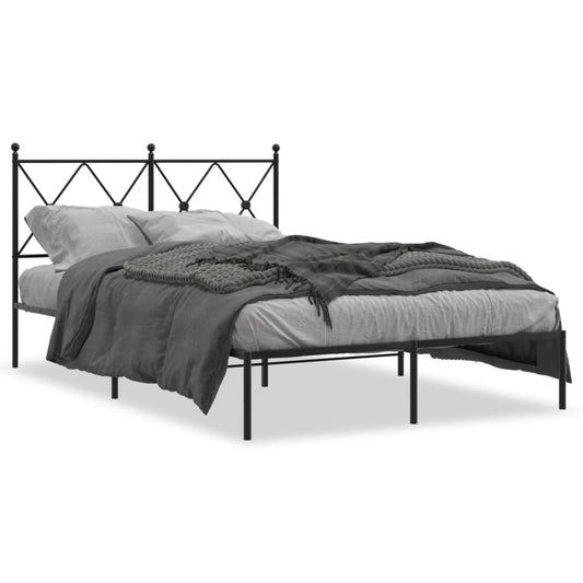 Metal Bed Frame with Headboard Black 120x190 cm Small Double