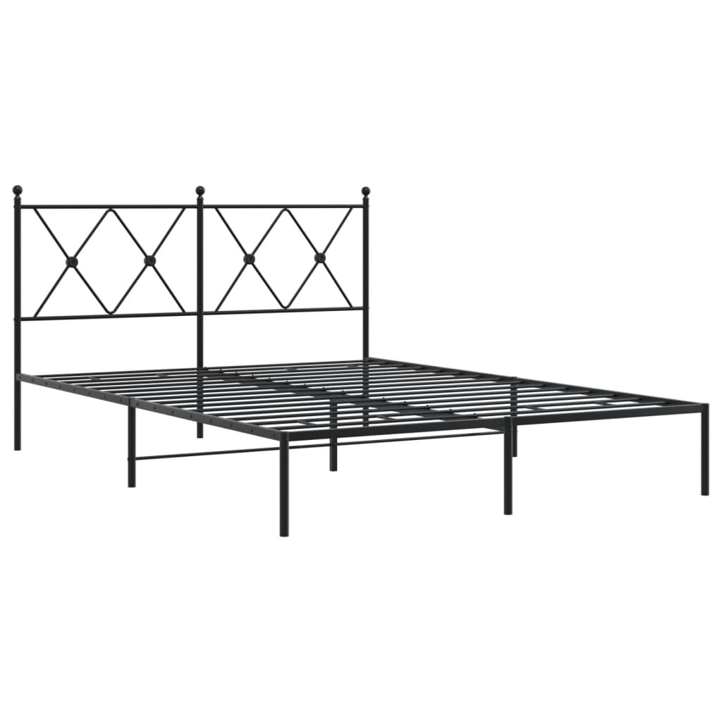 Metal Bed Frame with Headboard Black 135x190 cm Double