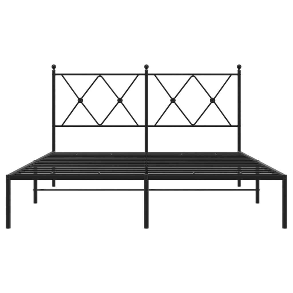 Metal Bed Frame with Headboard Black 135x190 cm Double