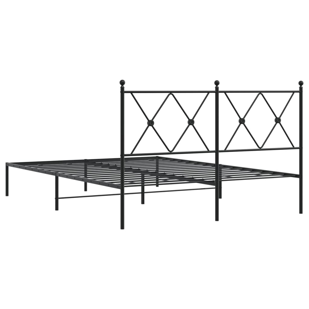 Metal Bed Frame with Headboard Black 135x190 cm Double