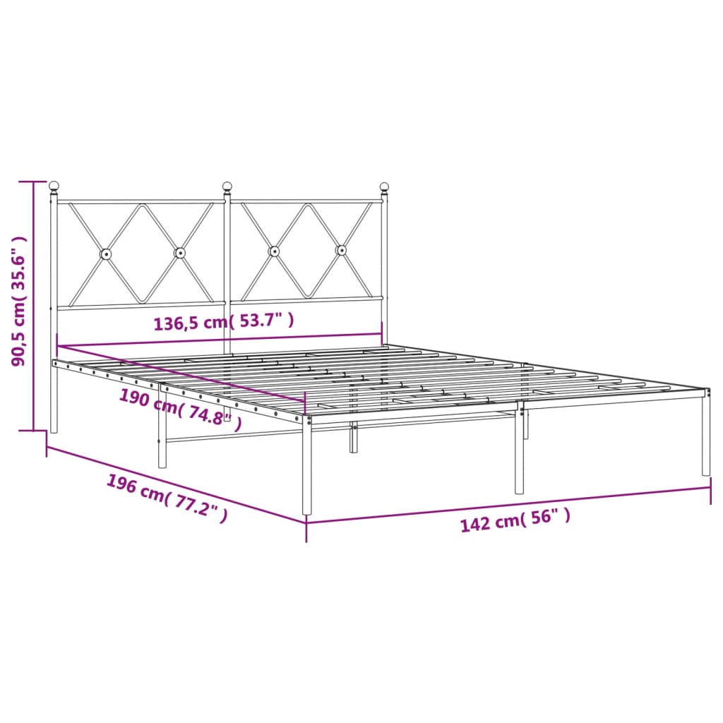 Metal Bed Frame with Headboard Black 135x190 cm Double