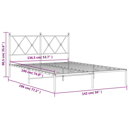 Metal Bed Frame with Headboard Black 135x190 cm Double