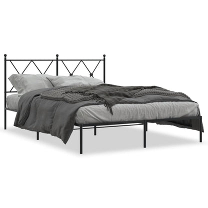 Metal Bed Frame with Headboard Black 135x190 cm Double