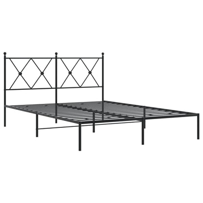 Metal Bed Frame with Headboard Black 140x200 cm