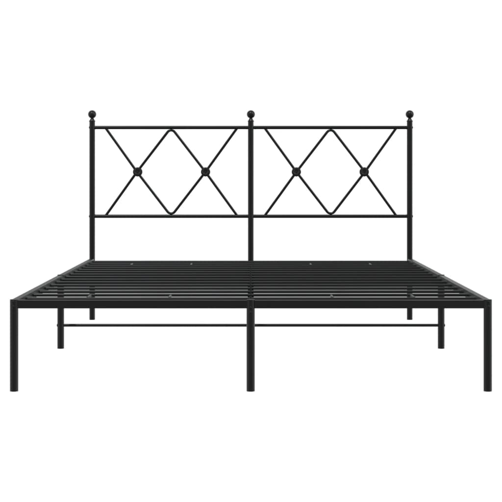 Metal Bed Frame with Headboard Black 140x200 cm