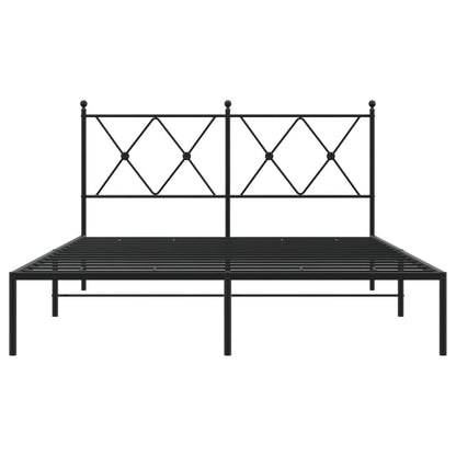 Metal Bed Frame with Headboard Black 140x200 cm