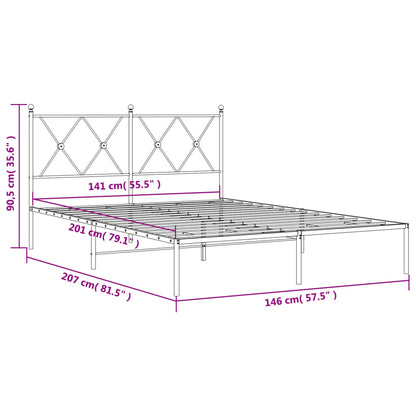 Metal Bed Frame with Headboard Black 140x200 cm