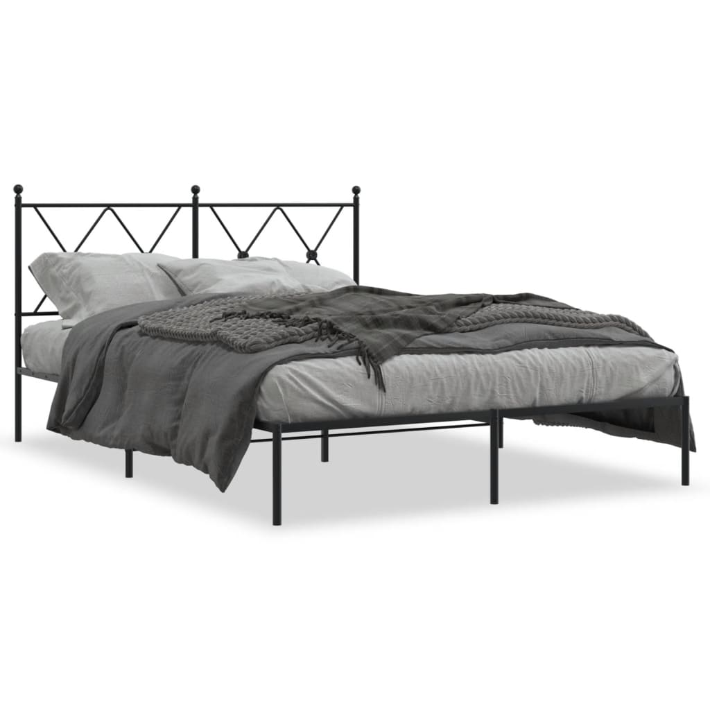 Metal Bed Frame with Headboard Black 140x200 cm