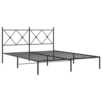 Metal Bed Frame with Headboard Black 150x200 cm King Size