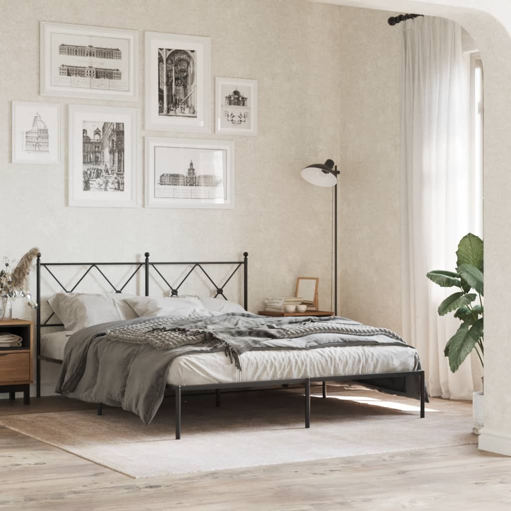 Metal Bed Frame with Headboard Black 150x200 cm King Size