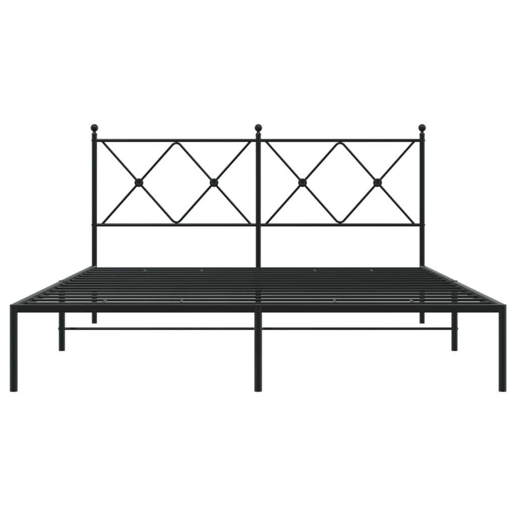 Metal Bed Frame with Headboard Black 150x200 cm King Size