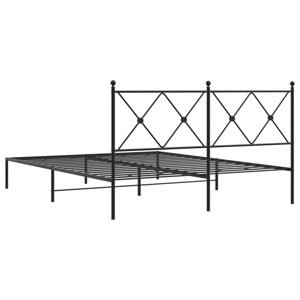 Metal Bed Frame with Headboard Black 150x200 cm King Size