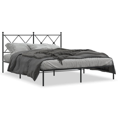 Metal Bed Frame with Headboard Black 150x200 cm King Size