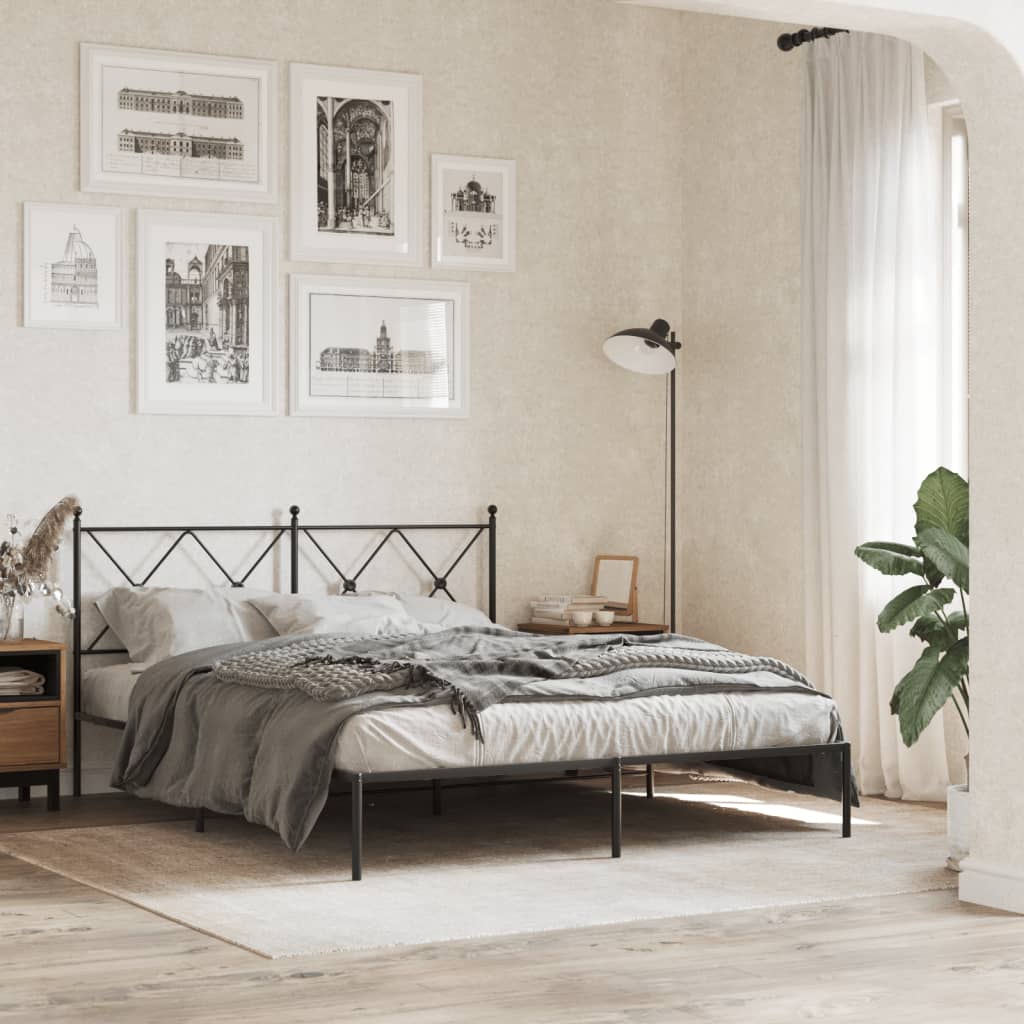 Metal Bed Frame with Headboard Black 160x200 cm