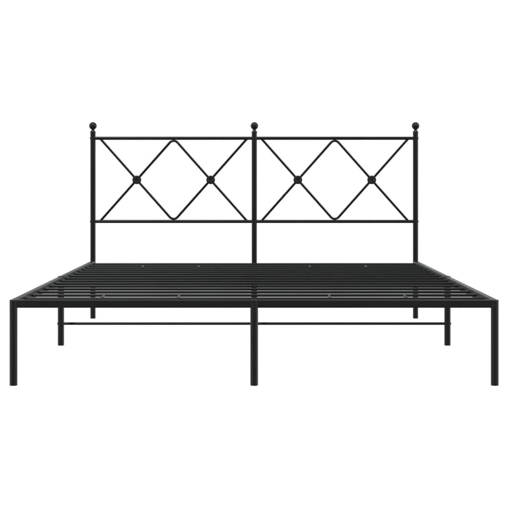 Metal Bed Frame with Headboard Black 160x200 cm