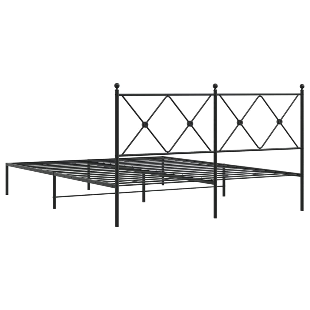 Metal Bed Frame with Headboard Black 160x200 cm