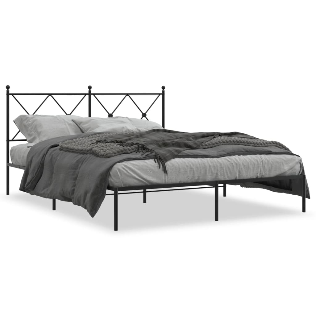 Metal Bed Frame with Headboard Black 160x200 cm