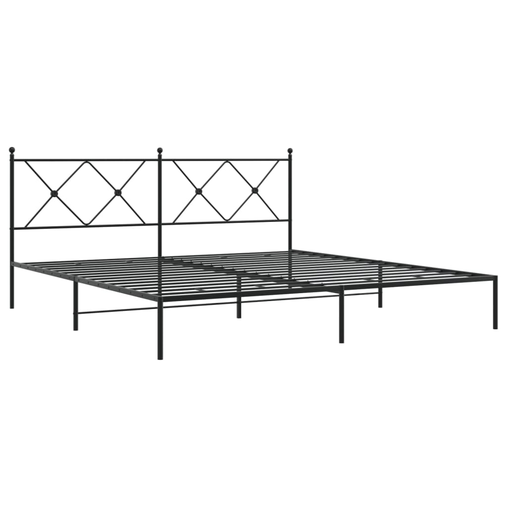 Metal Bed Frame with Headboard Black 180x200 cm Super King