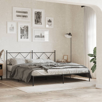 Metal Bed Frame with Headboard Black 180x200 cm Super King