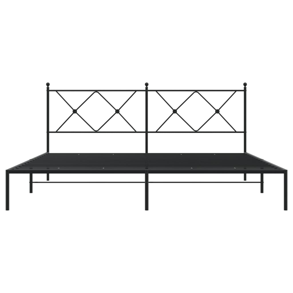 Metal Bed Frame with Headboard Black 180x200 cm Super King