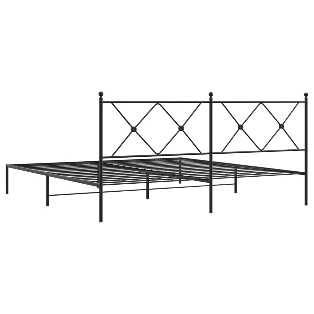 Metal Bed Frame with Headboard Black 180x200 cm Super King