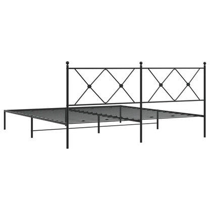 Metal Bed Frame with Headboard Black 180x200 cm Super King