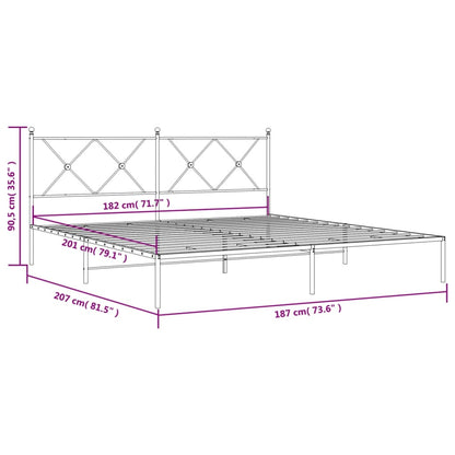 Metal Bed Frame with Headboard Black 180x200 cm Super King