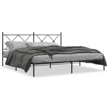 Metal Bed Frame with Headboard Black 180x200 cm Super King