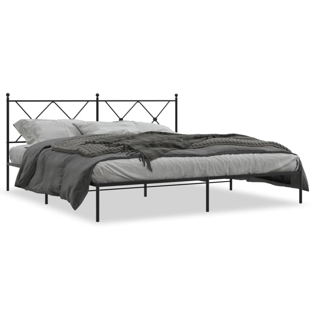 Metal Bed Frame with Headboard Black 183x213 cm