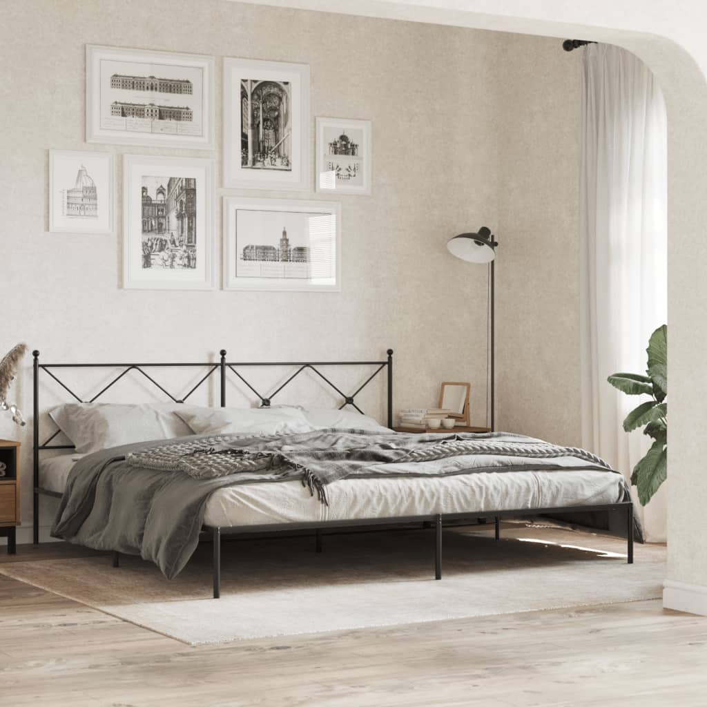 Metal Bed Frame with Headboard Black 200x200 cm