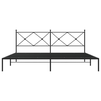 Metal Bed Frame with Headboard Black 200x200 cm