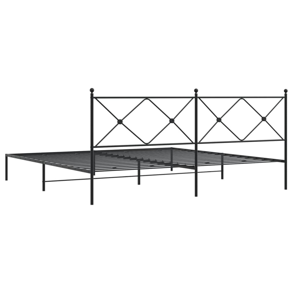 Metal Bed Frame with Headboard Black 200x200 cm