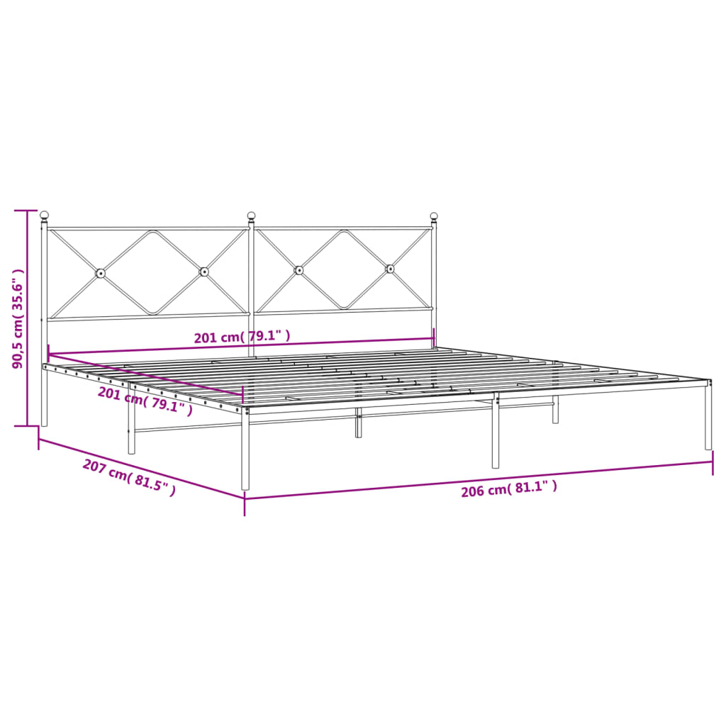 Metal Bed Frame with Headboard Black 200x200 cm