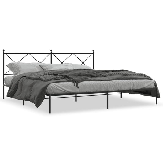 Metal Bed Frame with Headboard Black 200x200 cm