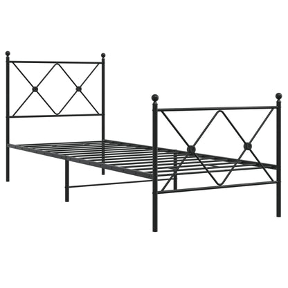 Metal Bed Frame with Headboard and Footboard Black 75x190 cm Small Single