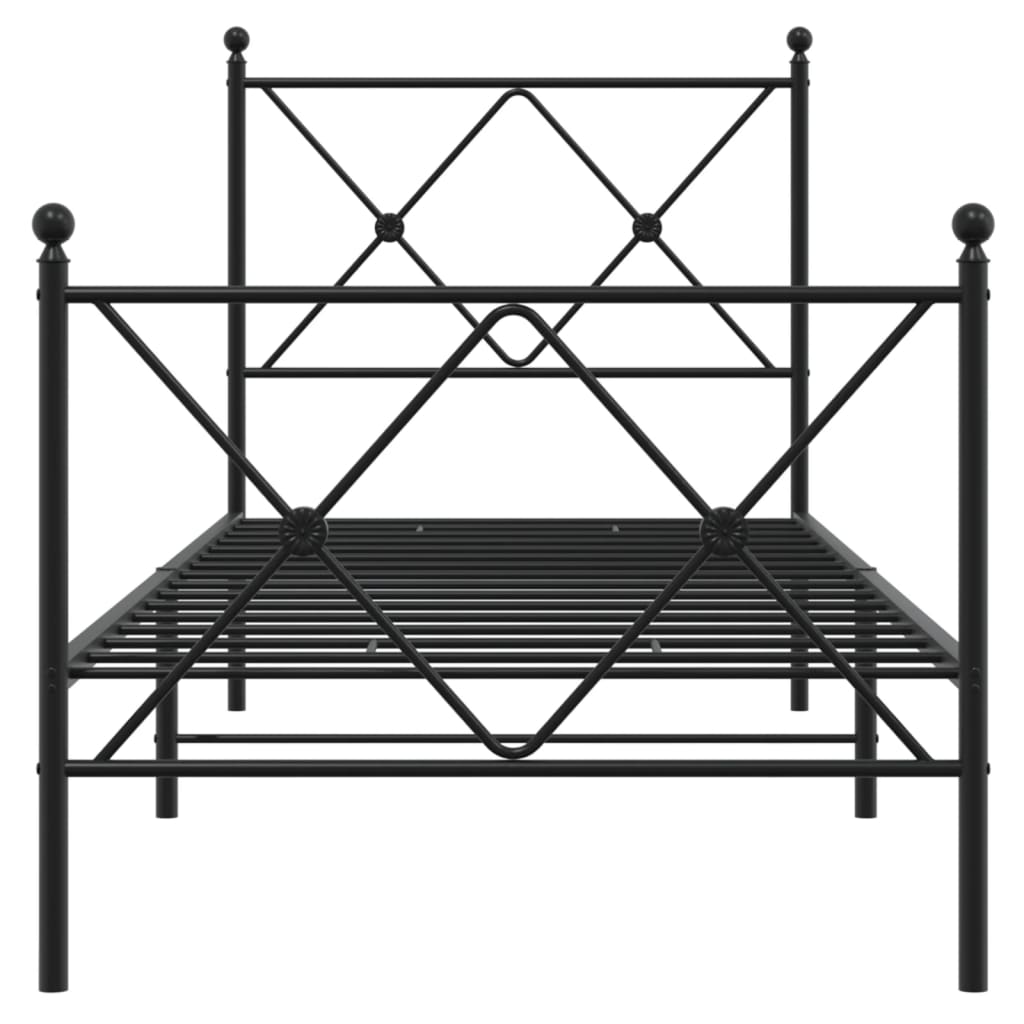 Metal Bed Frame with Headboard and Footboard Black 75x190 cm Small Single